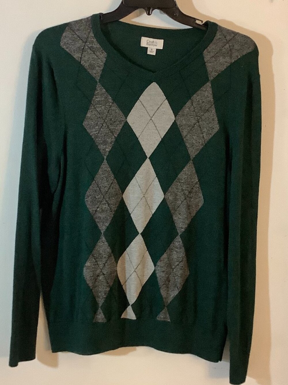 Mens Lightweight Pull Over Sweater V Neck Green Cotton/Rayon XL Croft & Barrow